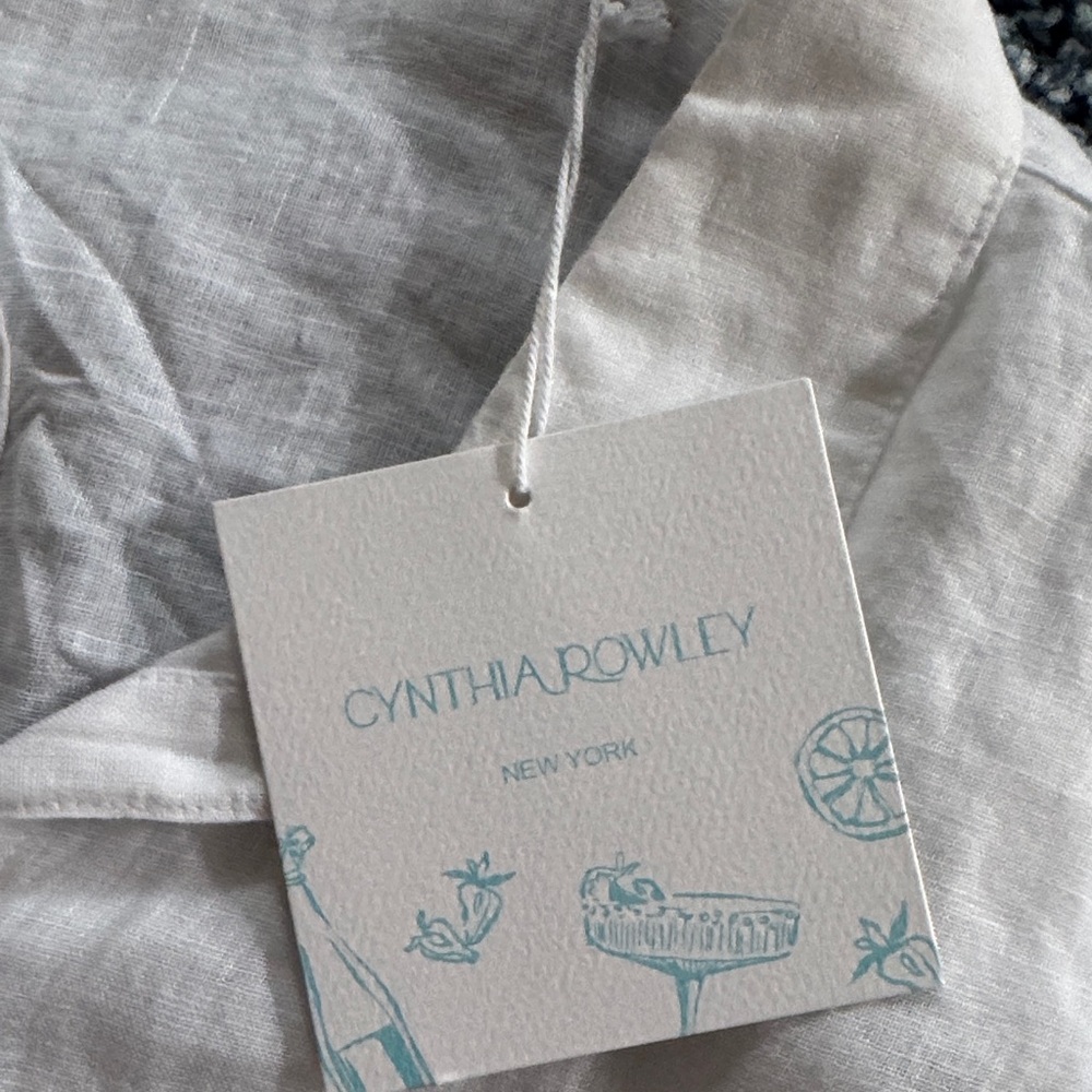 Cynthia Rowley Cropped style White Button Down Linen Shirt - Picture 2 of 5